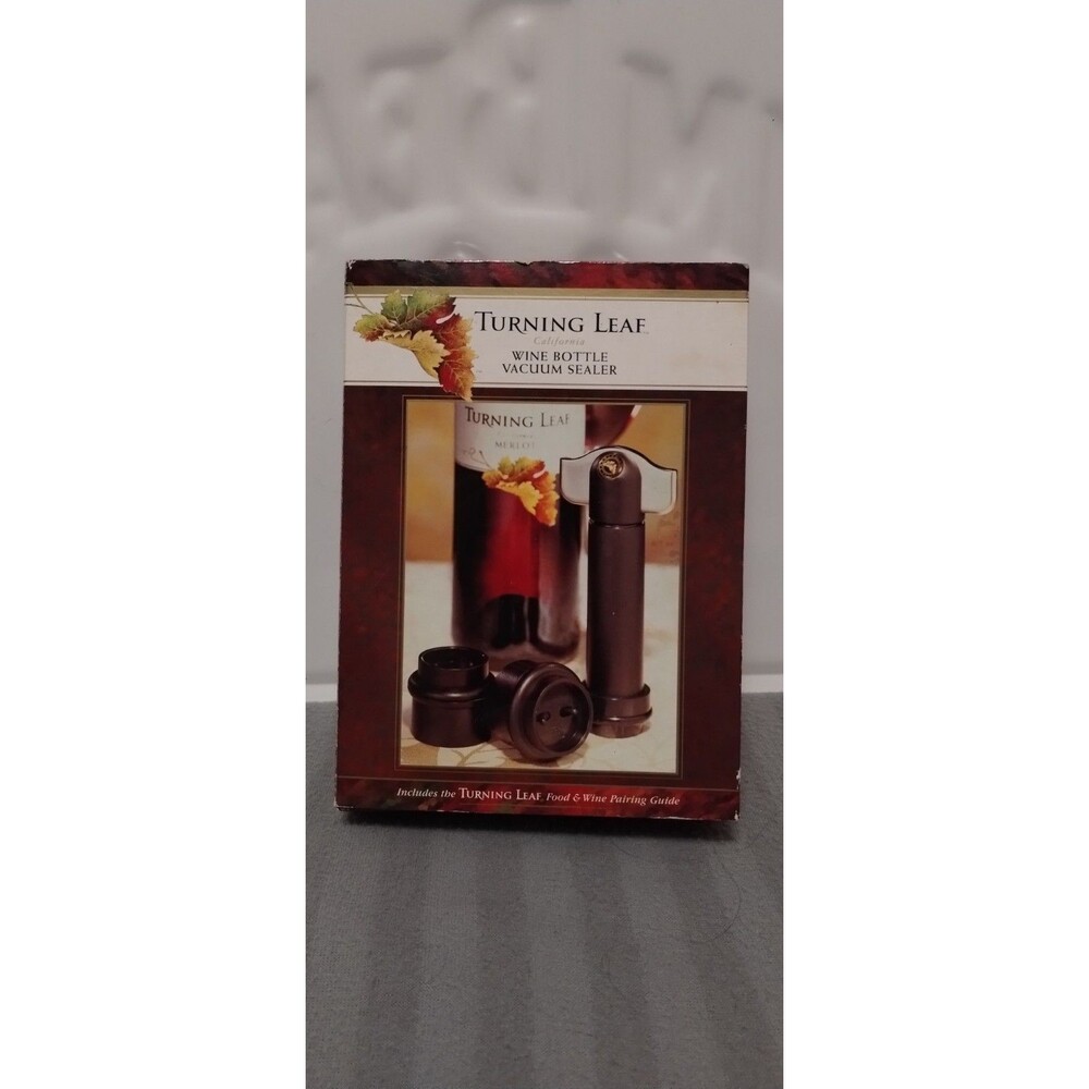 Turning Leaf Wine Bottle Vacuum Sealer Manual Handheld Black w/ 2 Stoppers